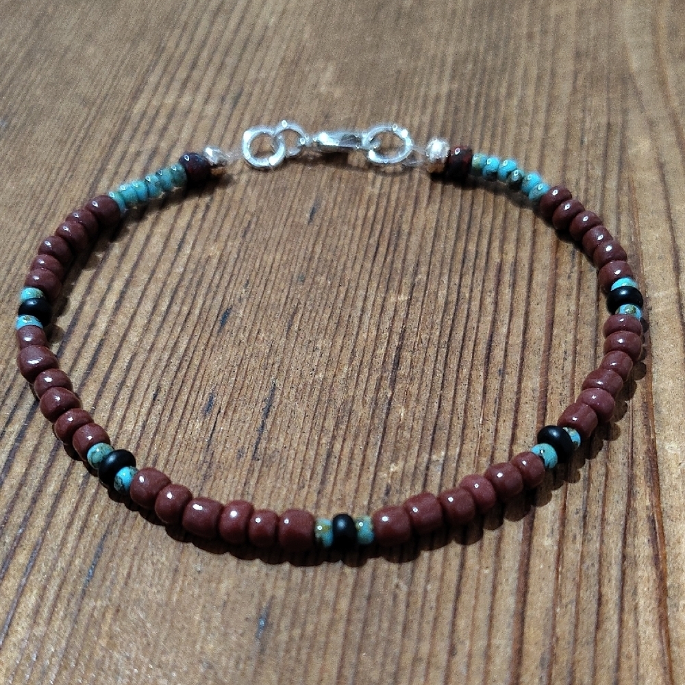 Men's 8 Inch Brown Beaded Beach Bracelet, Handmade Men's Bracelet